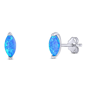 Art Deco Marquise Created Blue Opal Solid 925 Sterling Silver (6.5mm)